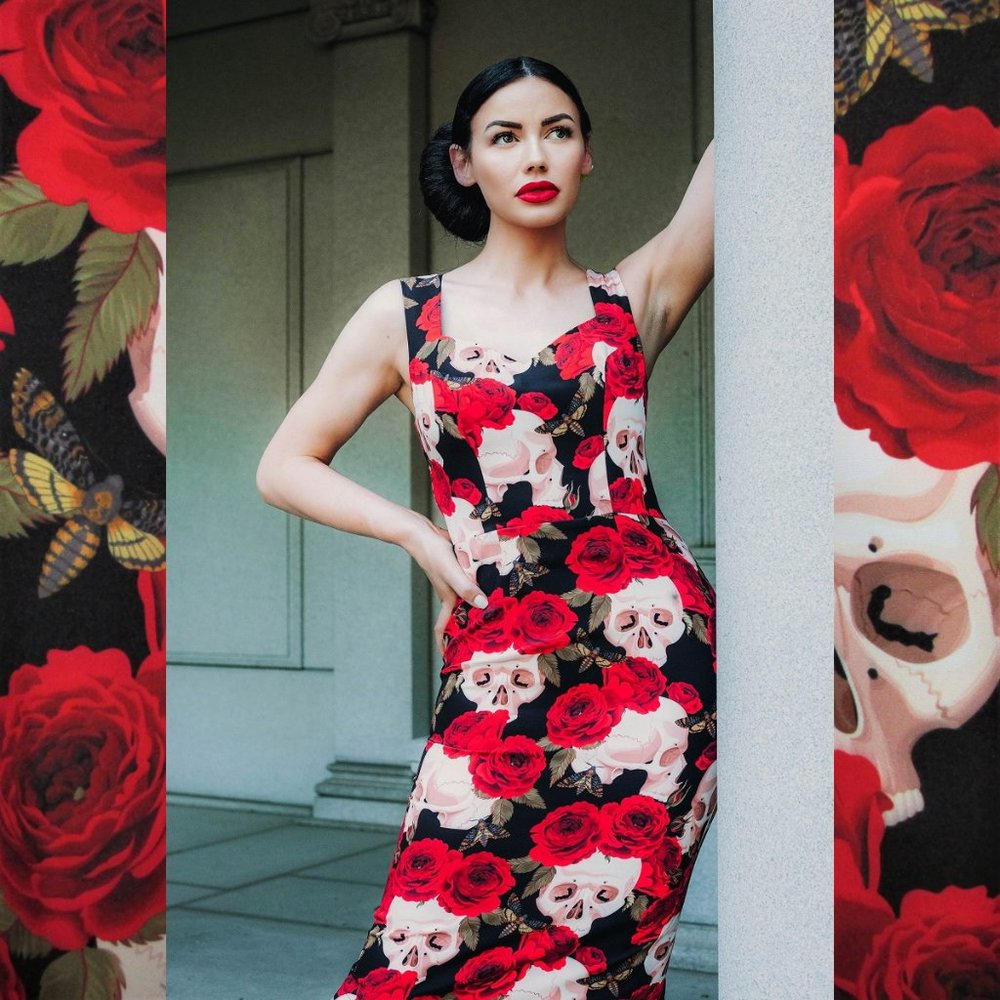 plus size rockabilly dress skull skeleton goth large 2x katakomb rizzo